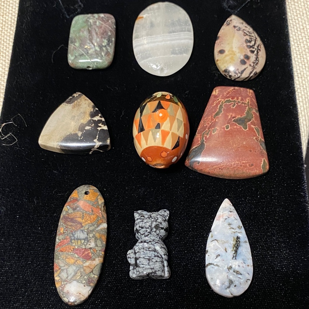Nine Assorted natural Gemstone pendants for jewelry makers